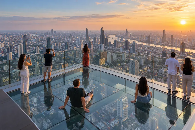 Стеклянная смотровая площадка King Power Mahanakhon SkyWalk над вечерним Бангкоком